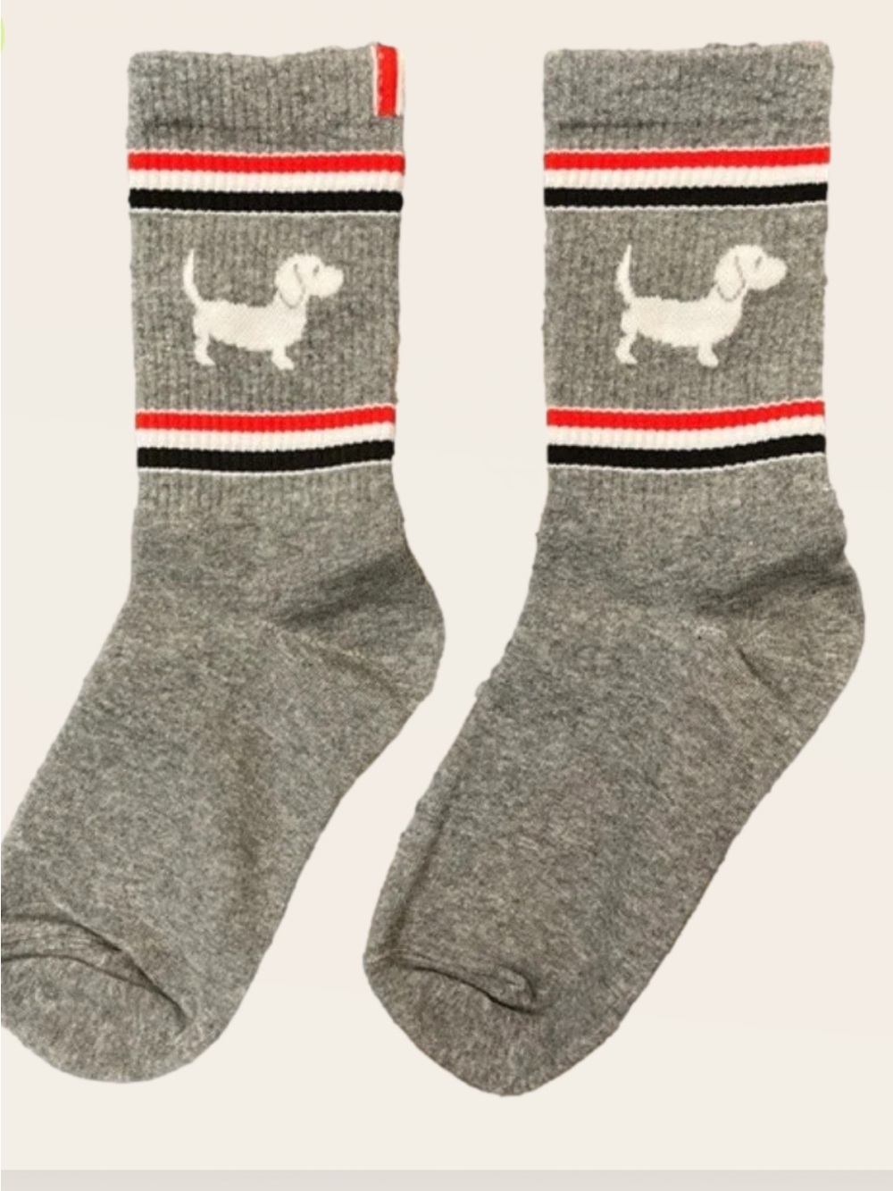 Socks Dachshund Motif and Red-Black Stripes. Brand New Super Cozy Beautiful